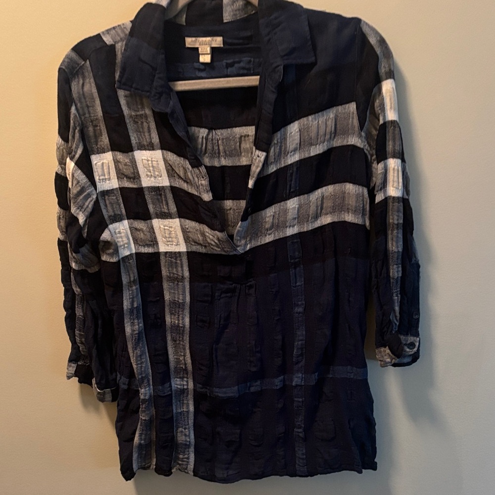 Burberry Checkered Navy and White Blouse